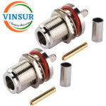 11121215-- RF CONNECTOR - 50OHMS ,  N FEMALE , STRAIGHT , BULK HEAD , CRIMP TYPE , RG58, RG142, LMR195 CABLE