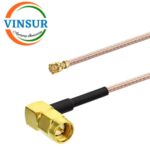 VSW-61D404304-6E -- RF CABLE ASSEMBLY - 50 OHM , U.FL FEMALE, RIGHT ANGLE TO SMA MALE, RIGHT ANGLE  FOR RG178 CABLE OF LENGTH 6 INCH